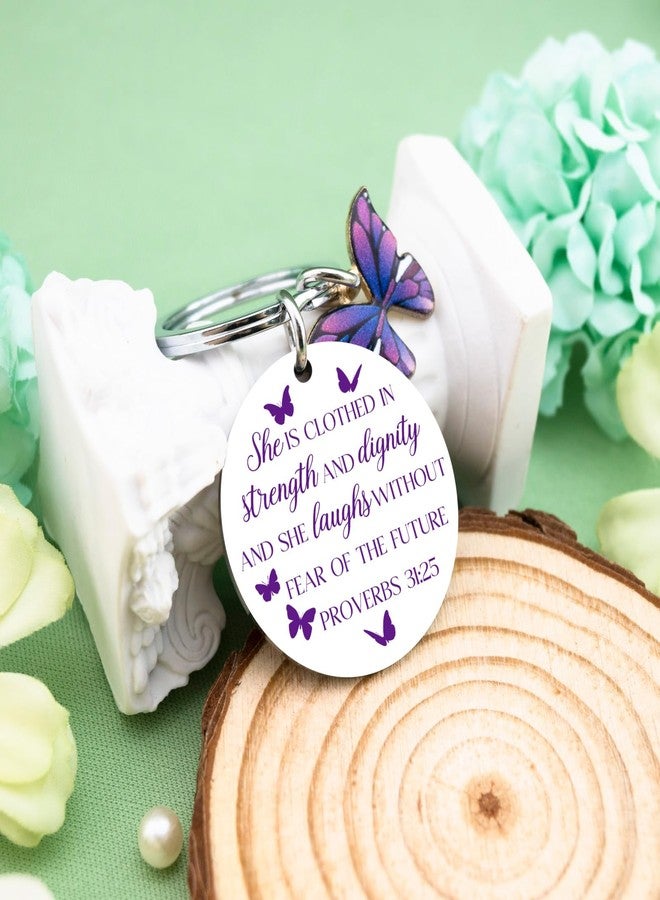 igvean Christian Gifts for Women Bible Verse Gifts Purple Butterfly Keychain Baptism Favors Inspirational Religious Gift for Women Friends Bestie Mother Bible Accessories - Image 4
